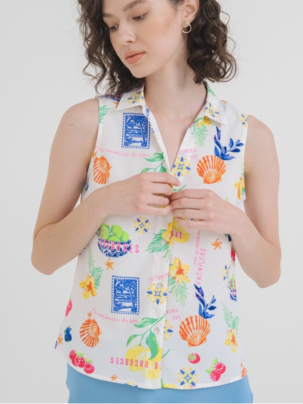 Only Seashell Beach Themed Button Down